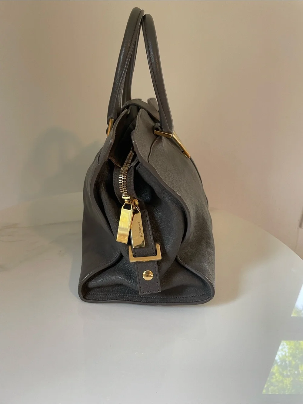 Yves Saint Laurent Grey Calfskin Leather Small Cabas